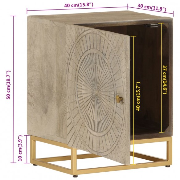 Table de chevet 40x30x50 cm bois massif manguier et fer