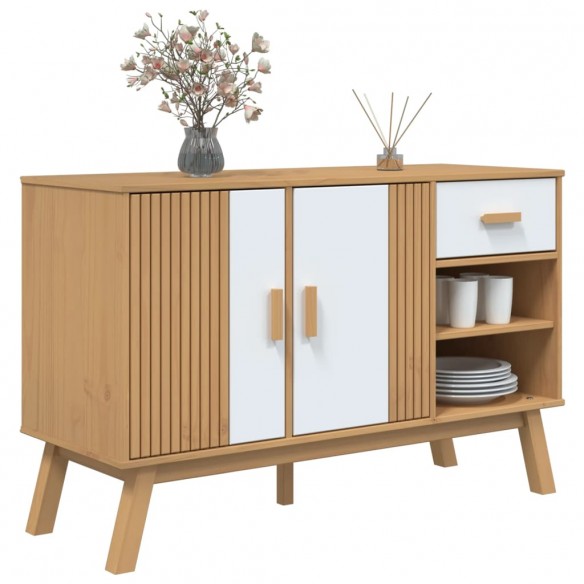 Buffet OLDEN blanc et marron 114x43x73,5 cm bois massif de pin