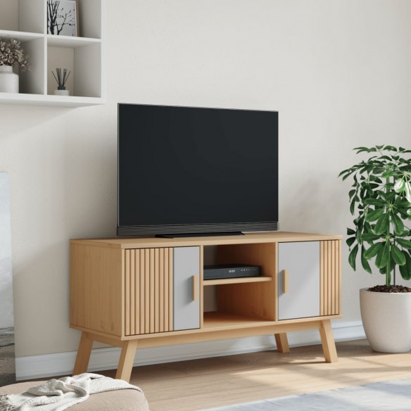 Meuble TV OLDEN gris et marron 114x43x57 cm bois de pin massif