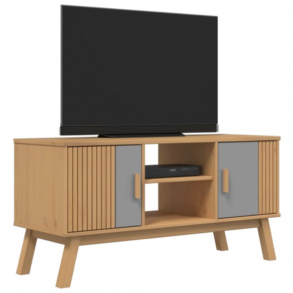 Meuble TV OLDEN gris et marron 114x43x57 cm bois de pin massif