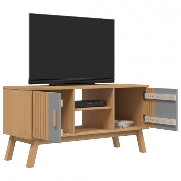 Meuble TV OLDEN gris et marron 114x43x57 cm bois de pin massif