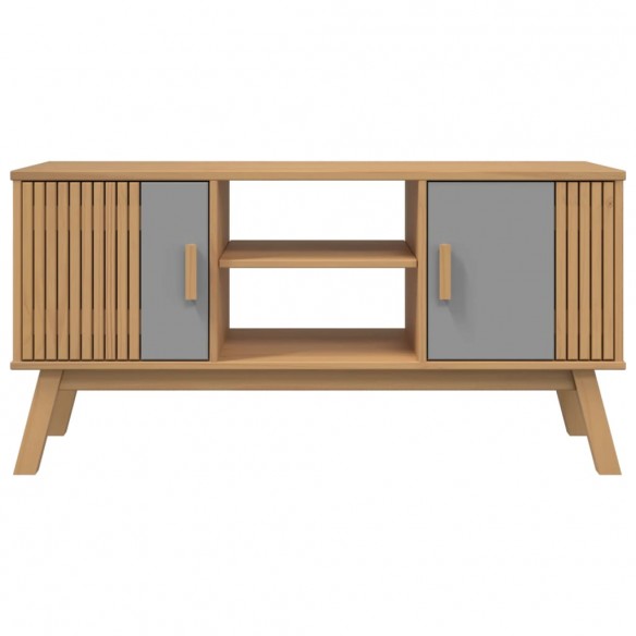 Meuble TV OLDEN gris et marron 114x43x57 cm bois de pin massif