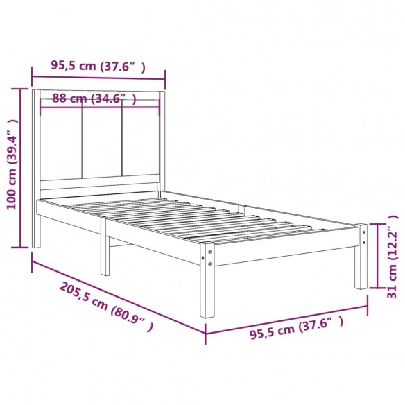 Cadre de lit Blanc Bois de pin massif 90x200 cm