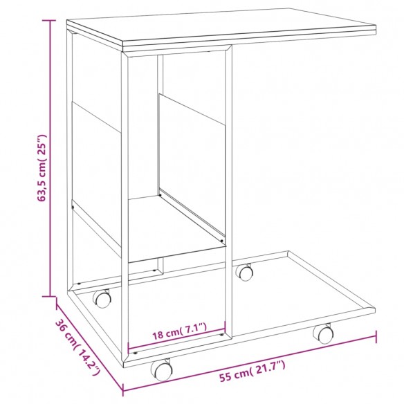 Table d'appoint et roues Blanc 55x36x63,5 cm Bois d'ingénierie