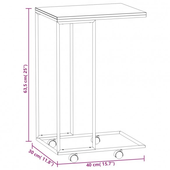 Table d'appoint avec roues Noir 40x30x63,5 cm Bois d'ingénierie