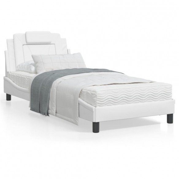 Lit avec matelas blanc 90x200 cm similicuir