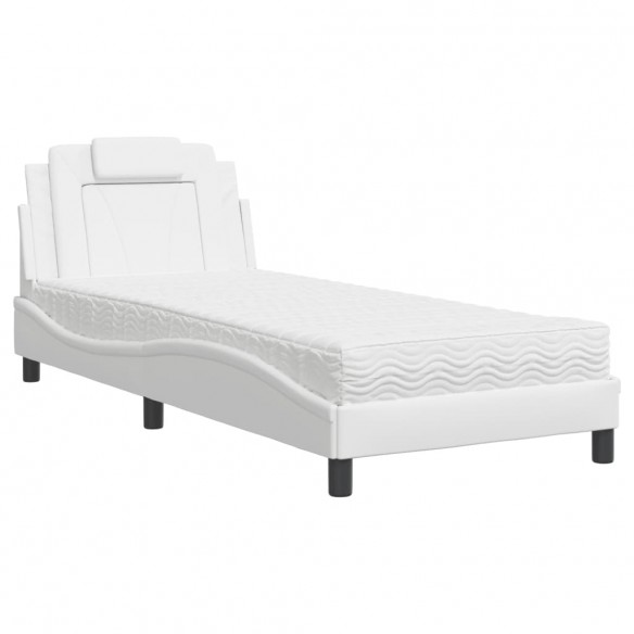 Lit avec matelas blanc 90x200 cm similicuir