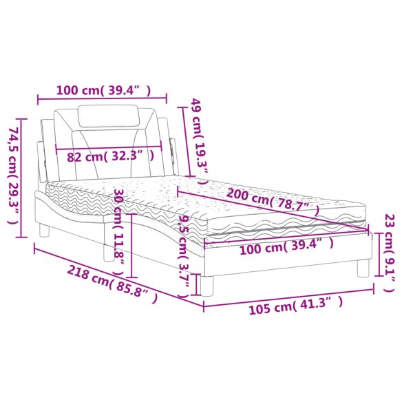 Lit avec matelas blanc 100x200 cm similicuir