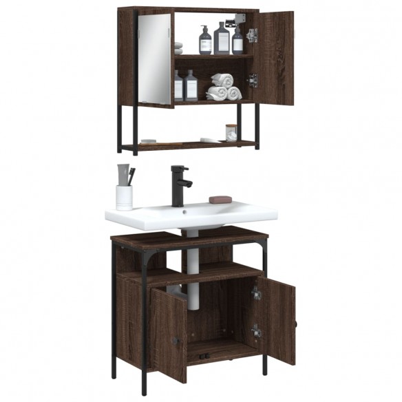 Ensemble de meubles de salle de bain 2 pcs Chêne marron