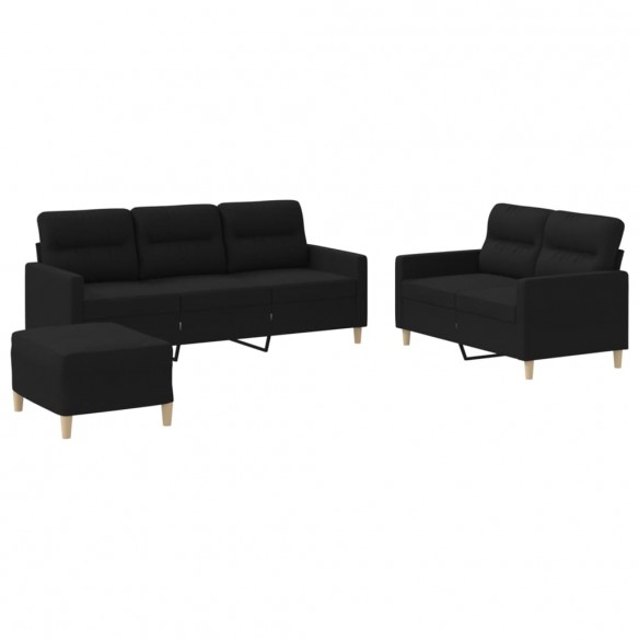 Ensemble de canapés 3 pcs avec coussins Noir Tissu