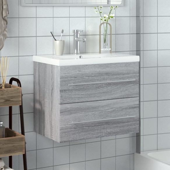 Armoire lavabo de salle de bain avec bassin intégré sonoma gris