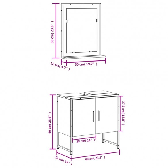 Ensemble d'armoires de salle de bain 2 pcs noir bois ingénierie