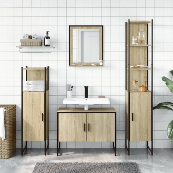 Ensemble d’armoires de salle de bain 4 pcs chêne sonoma