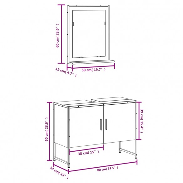 Ensemble d'armoires de salle de bain 2 pcs chêne fumé