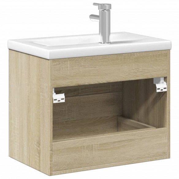 Armoire lavabo de salle de bain et bassin intégré chêne sonoma