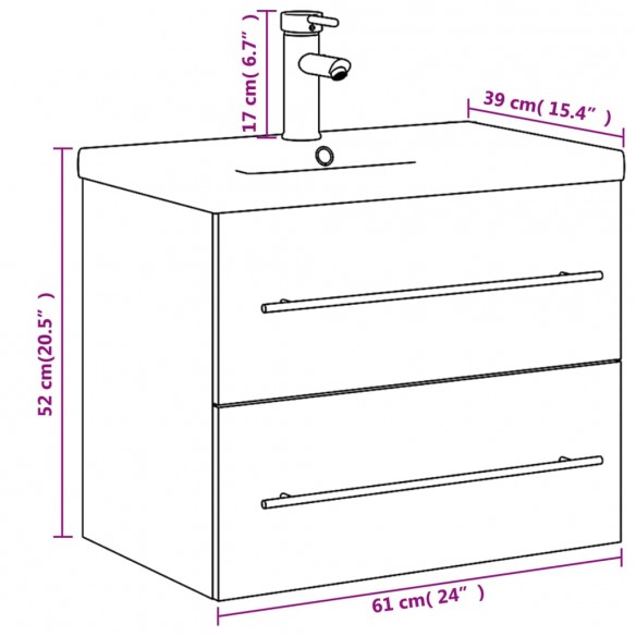 Armoire lavabo de salle de bain et bassin intégré chêne sonoma