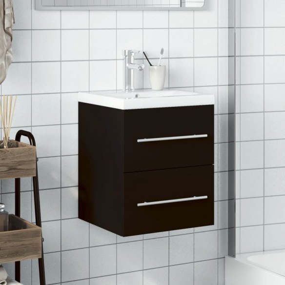 Armoire lavabo de salle de bain avec bassin intégré noir