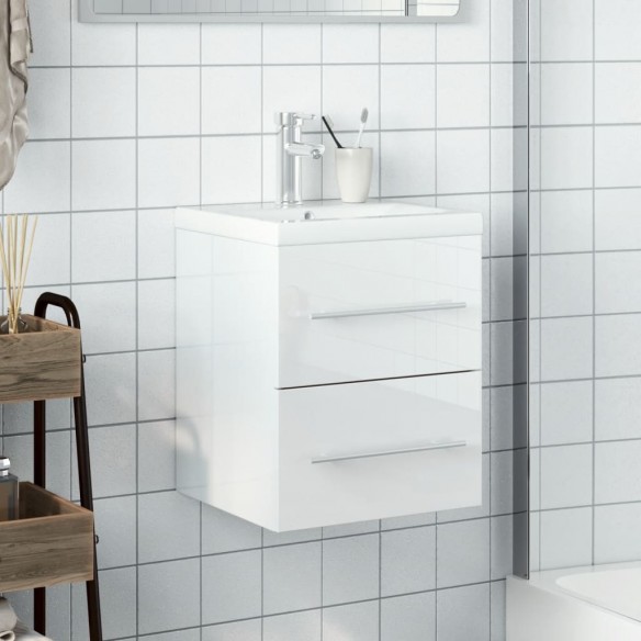 Armoire lavabo de salle de bain bassin intégré blanc brillant