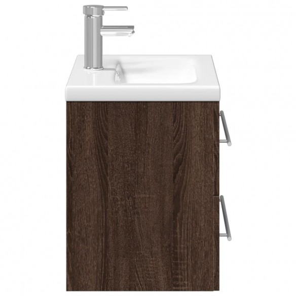 Armoire lavabo de salle de bain et bassin intégré chêne marron