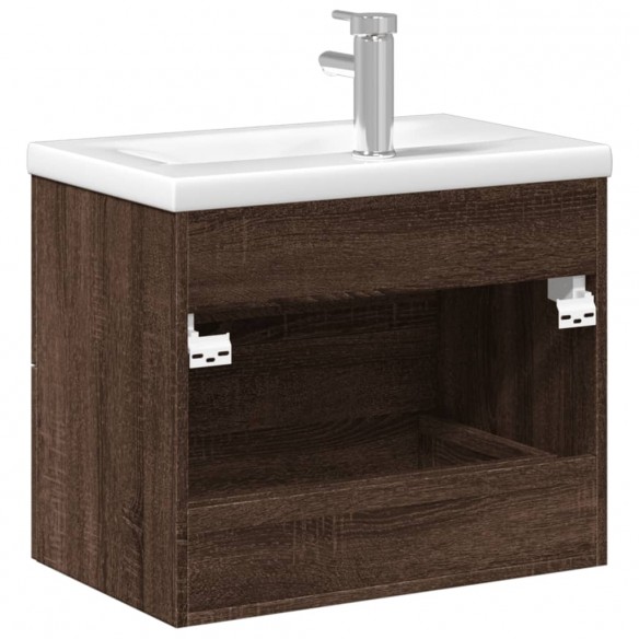 Armoire lavabo de salle de bain et bassin intégré chêne marron