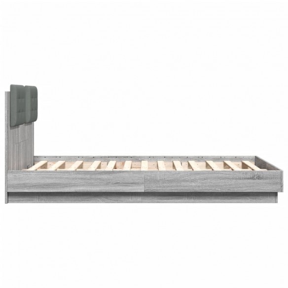 Cadre de lit tête de lit et lumières LED sonoma gris 140x190 cm