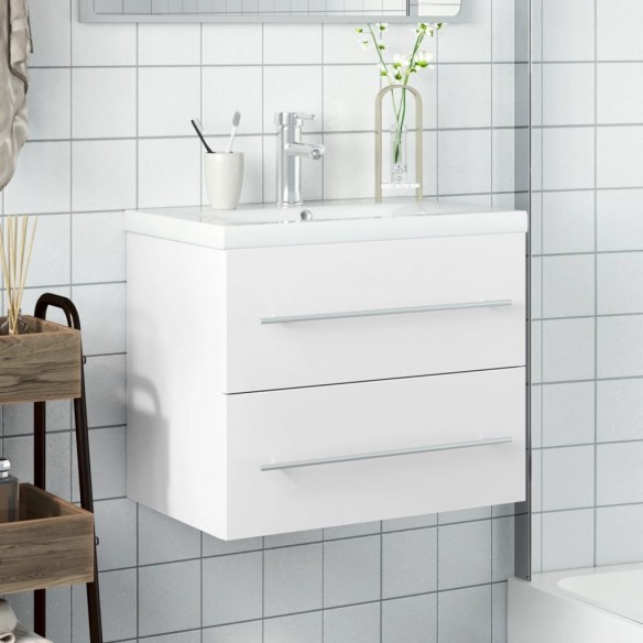 Armoire lavabo de salle de bain avec bassin intégré blanc