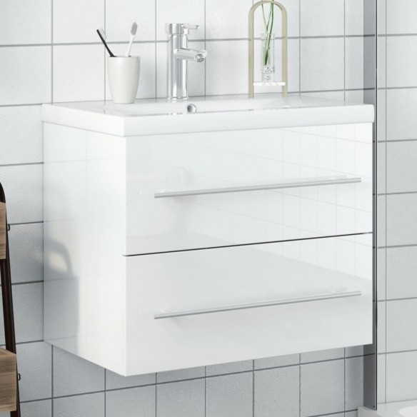 Armoire lavabo de salle de bain bassin intégré blanc brillant