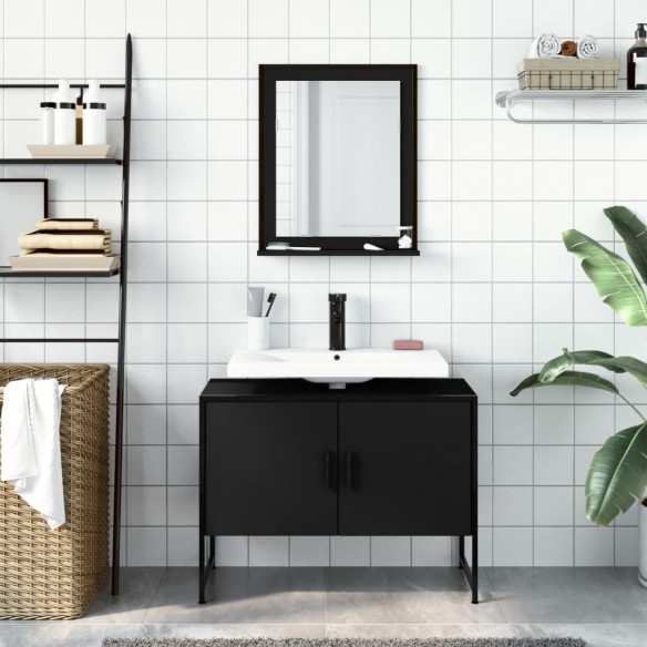 Ensemble d'armoires de salle de bain 2 pcs noir bois ingénierie