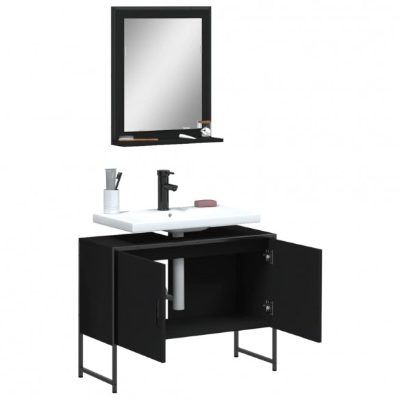 Ensemble d'armoires de salle de bain 2 pcs noir bois ingénierie