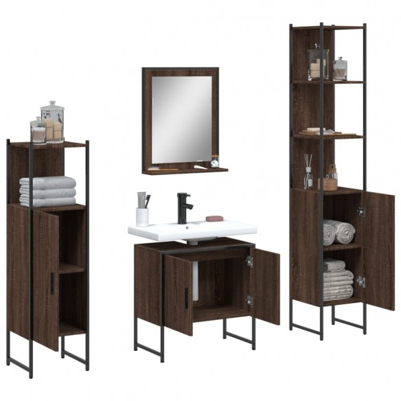 Ensemble d'armoires de salle de bain 4 pcs chêne marron