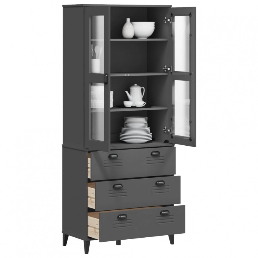 Buffet VIKEN gris anthracite 80x40x190 cm bois massif de pin