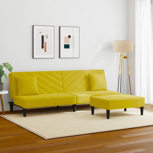 Ensemble de canapés 2 pcs avec coussins jaune velours