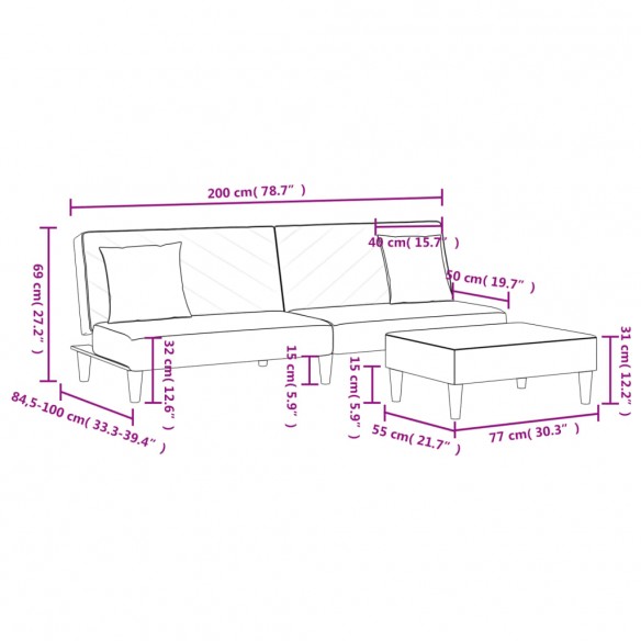 Ensemble de canapés 2 pcs avec coussins jaune velours