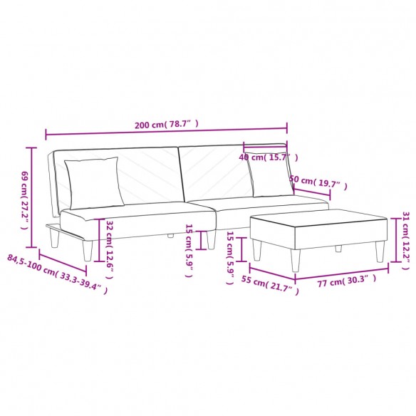 Ensemble de canapés 2 pcs avec coussins vert foncé velours