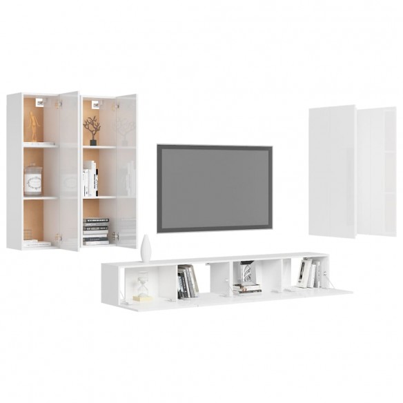 Ensemble de meuble TV 6 pcs Blanc brillant Aggloméré