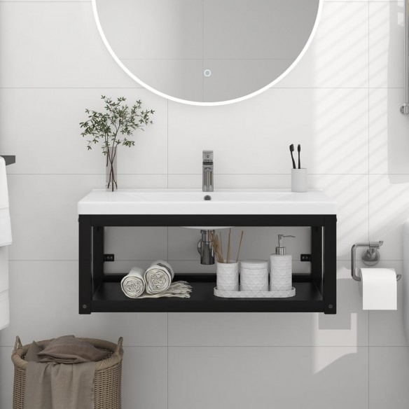 Cadre de lavabo de salle de bain mural Noir 79x38x31 cm Fer