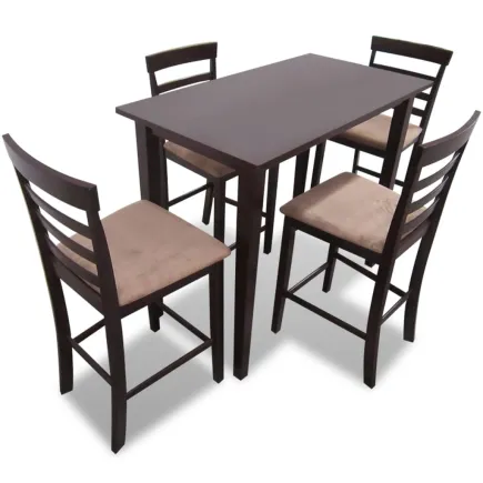 Set table et 4 chaises de bar en bois coloris marron
