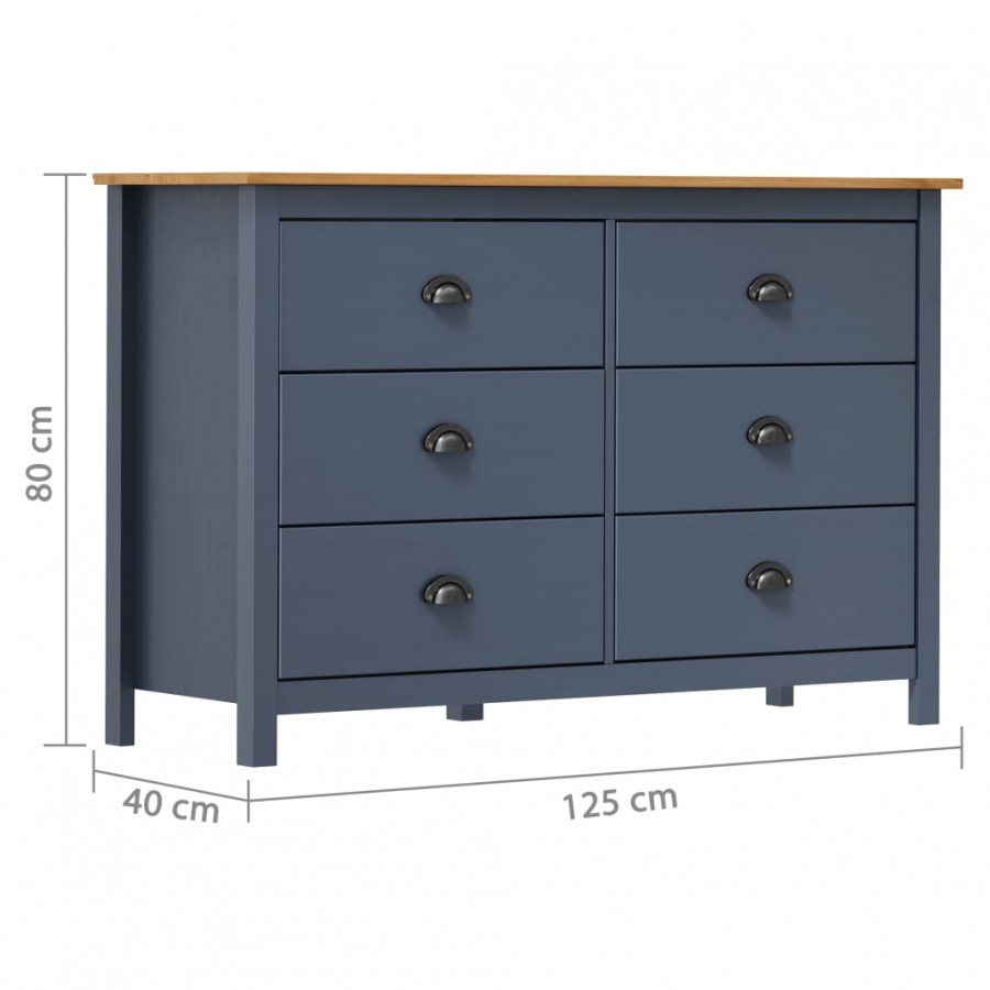 Buffet Hill Gris 125x40x80 cm Bois de pin solide