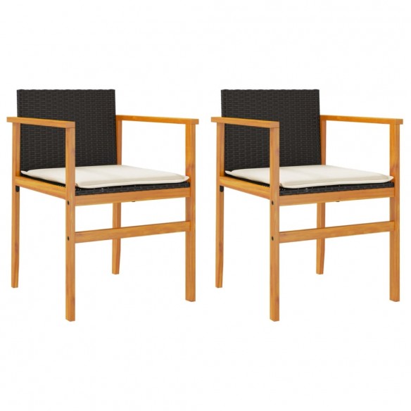 Chaises de jardin coussins lot de 2 noir résine tressée et bois