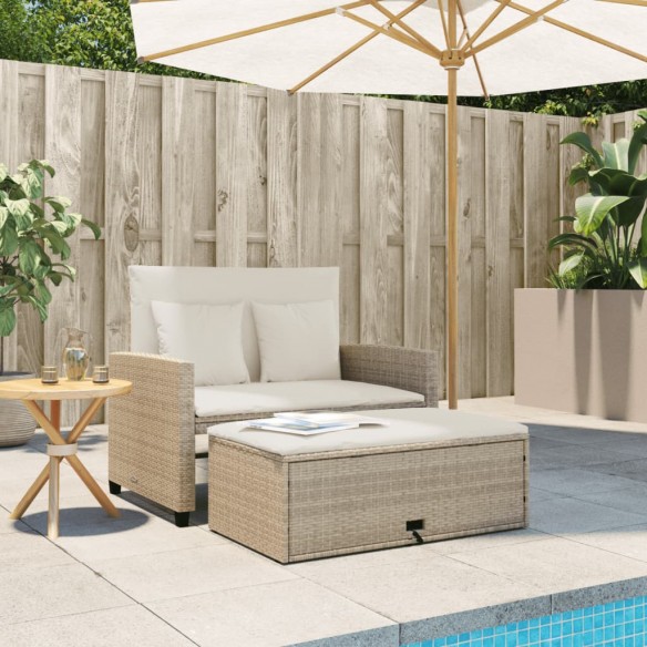 Canapé de jardin avec coussins 2 places beige résine tressée