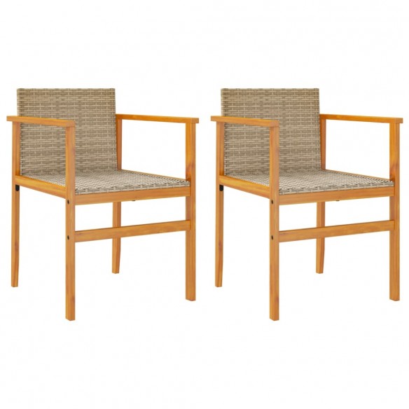 Chaises de jardin lot de 2 beige résine tressée et bois massif