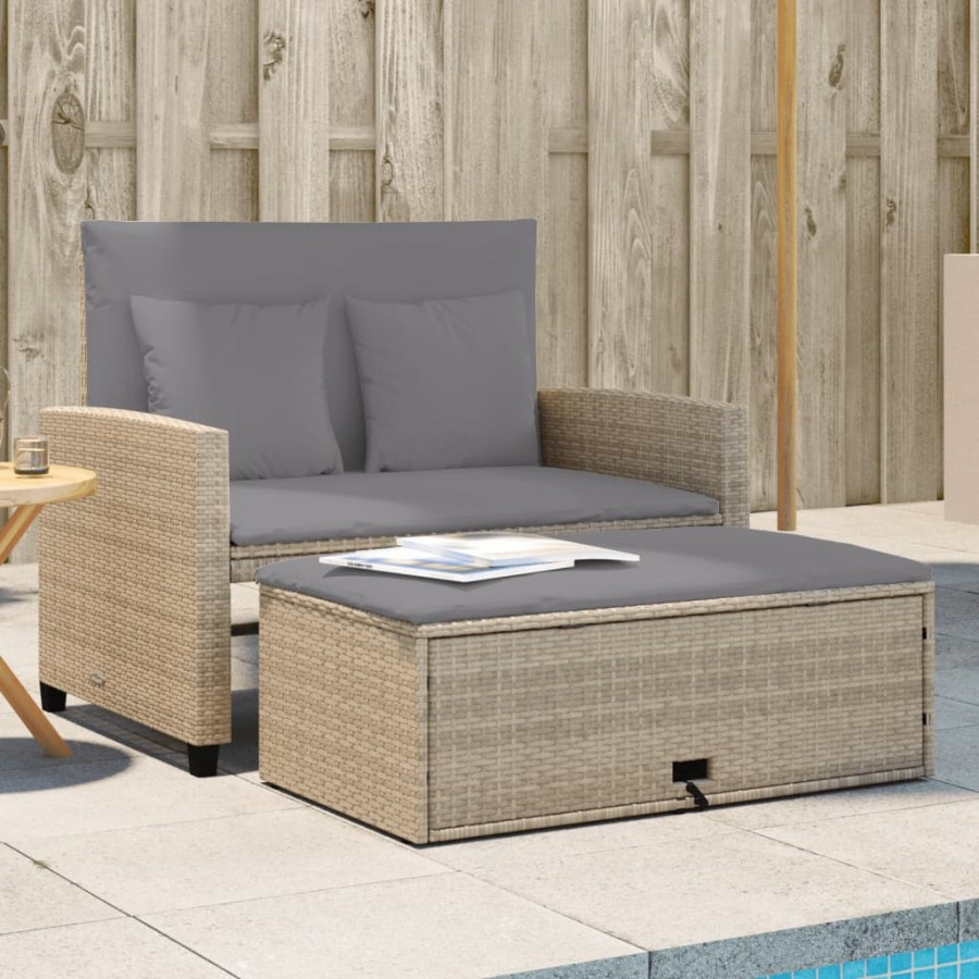 Canapé de jardin avec coussins 2 places beige résine tressée