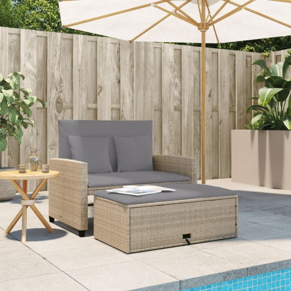 Canapé de jardin avec coussins 2 places beige résine tressée