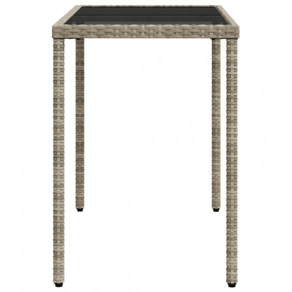 Table de jardin dessus en verre gris clair 115x54x74 cm rotin