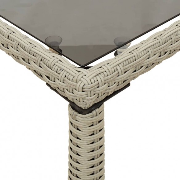 Table de jardin dessus en verre gris clair 115x54x74 cm rotin