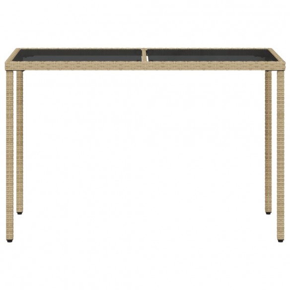 Table de jardin dessus en verre beige 115x54x74 cm poly rotin