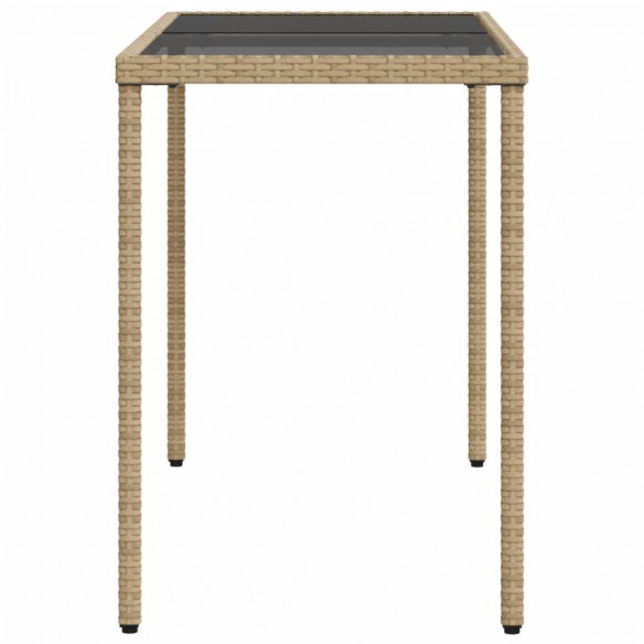 Table de jardin dessus en verre beige 115x54x74 cm poly rotin