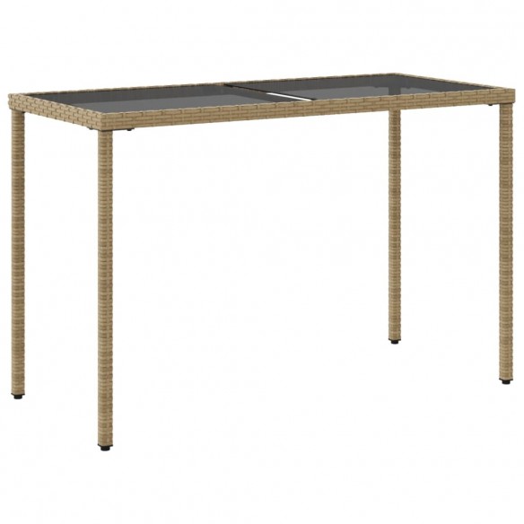 Table de jardin dessus en verre beige 115x54x74 cm poly rotin