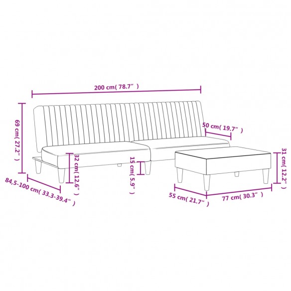 Ensemble de canapés 2 pcs jaune velours