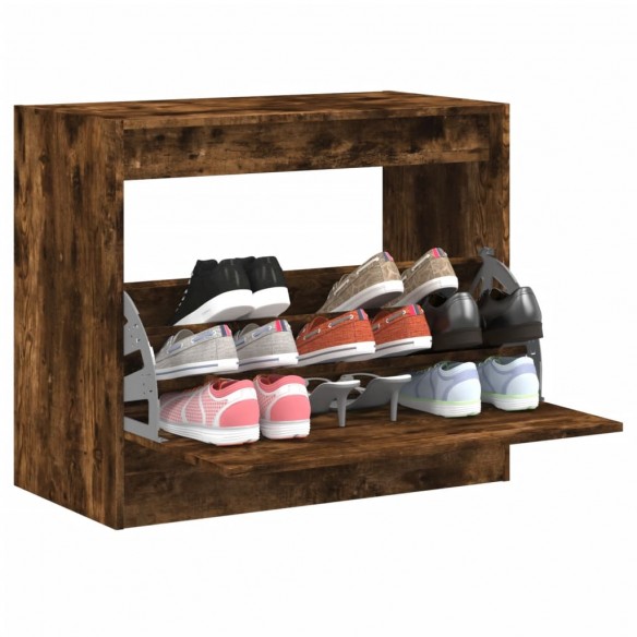 Armoire à chaussures chêne fumé 80x42x69 cm bois d'ingénierie